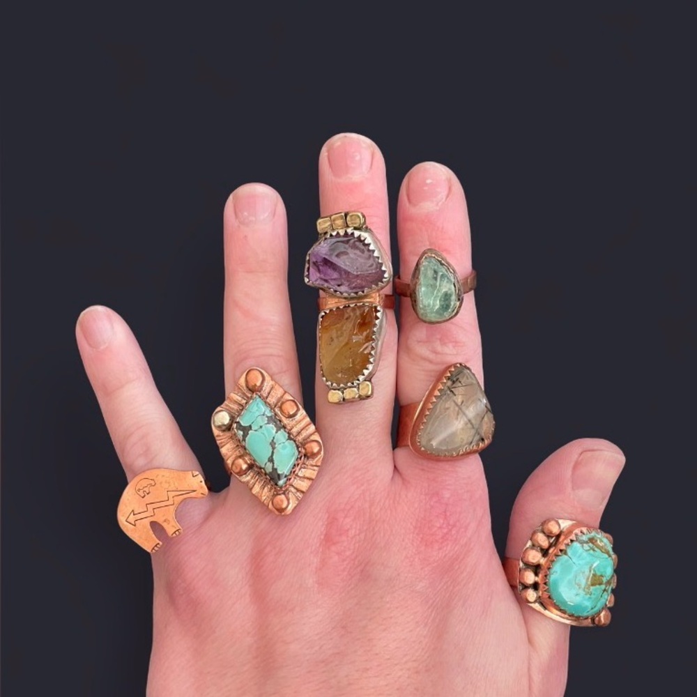 Freeform Tourmalated Quartz + Copper Metal Ring (Size 7.5)